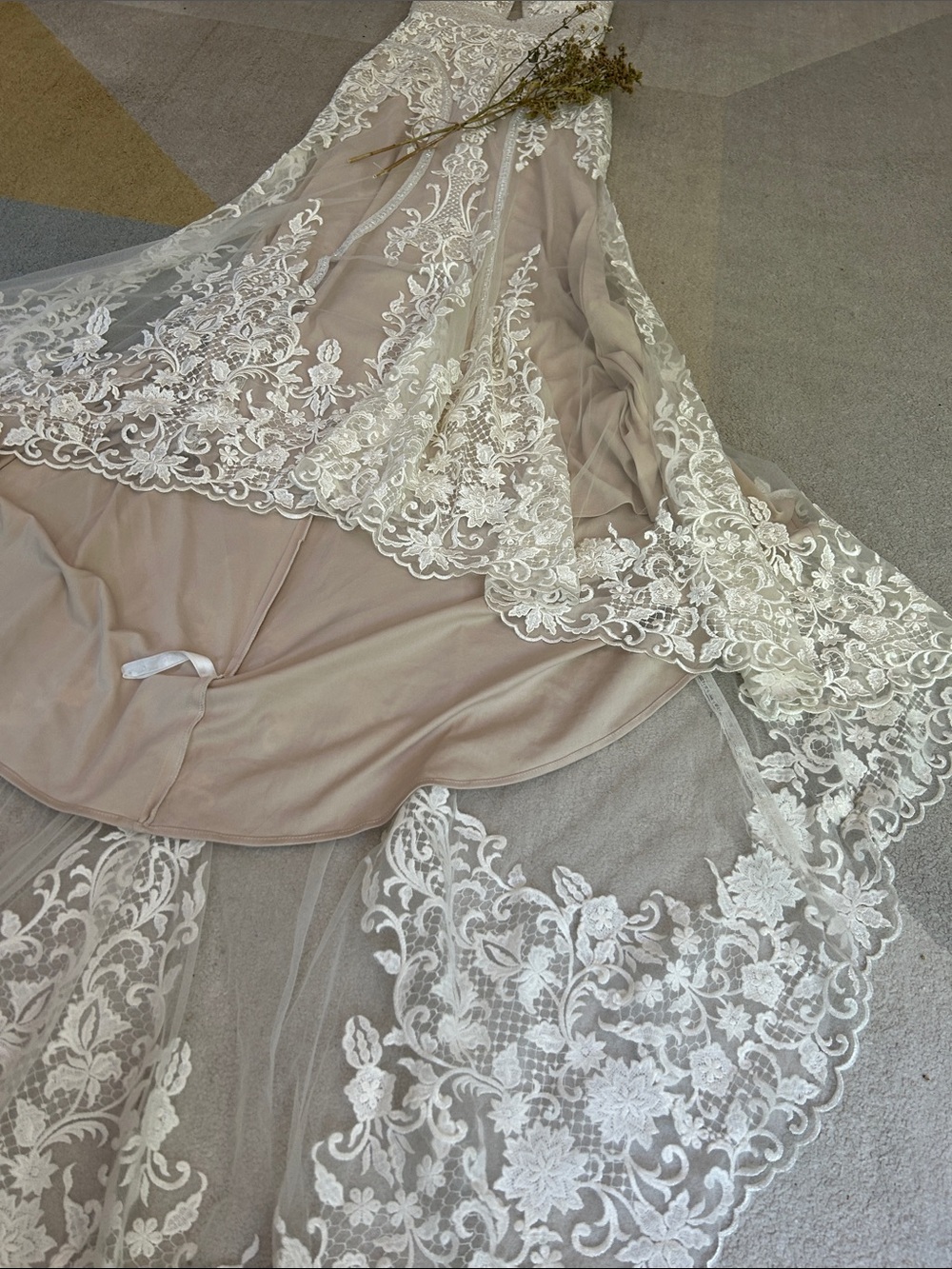 Halter Lace Wedding Gown in Nude with Ivory Overlay - Picture 5 of 11